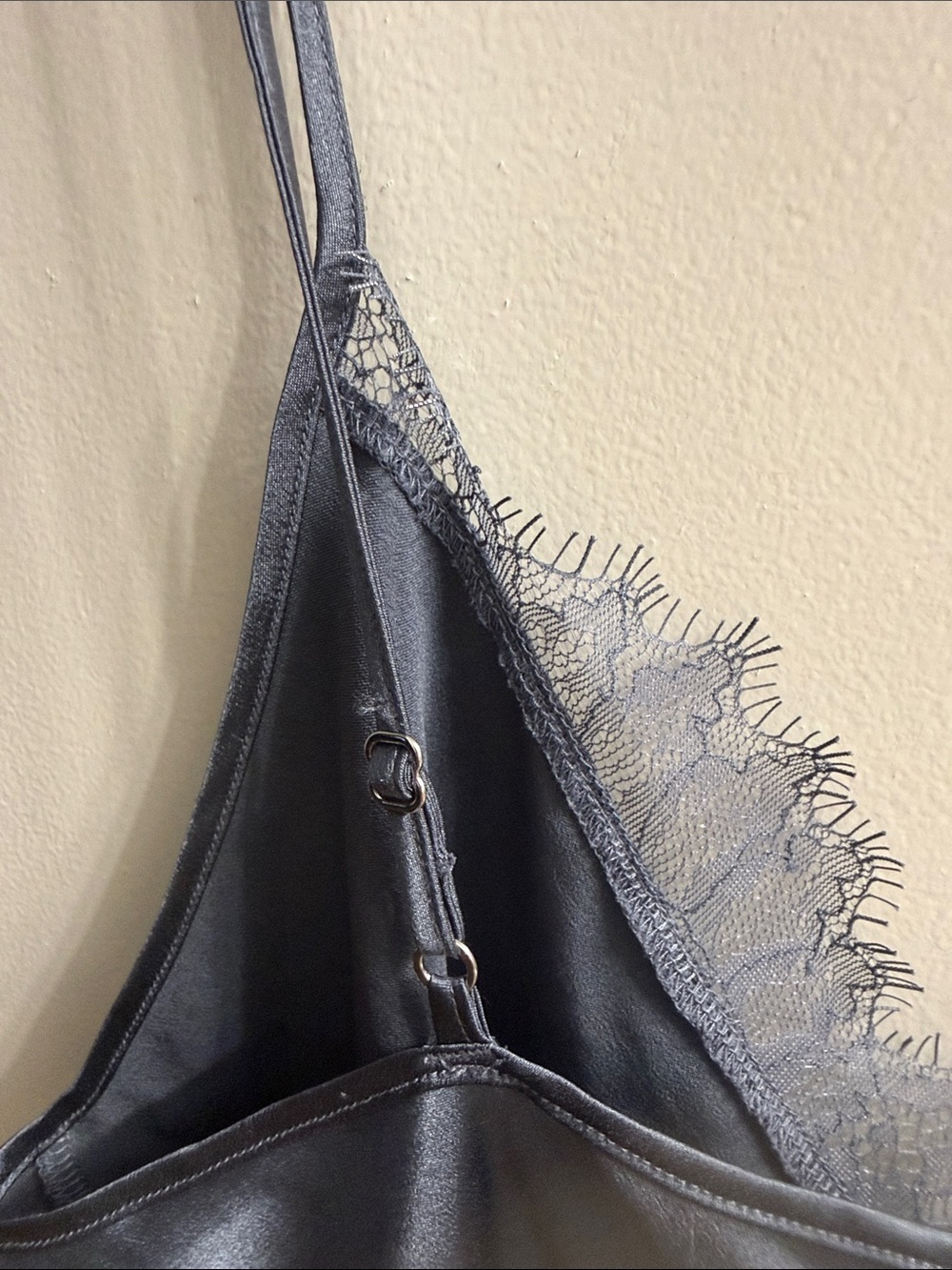 Victoria's Secret Slate Gray Satin Lace-Trim Slip nighty nightgown - Picture 6 of 10